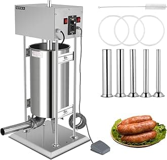 ROVSUN 44LBS/20L Electric Sausage Stuffer, Adjustable Speed Stainless Steel Sausage Maker Meat Stuffer, Heavy Duty Vertical Electric Stuffer Sausage Filler with 5 Stuffing Tubes, Home & Commercial