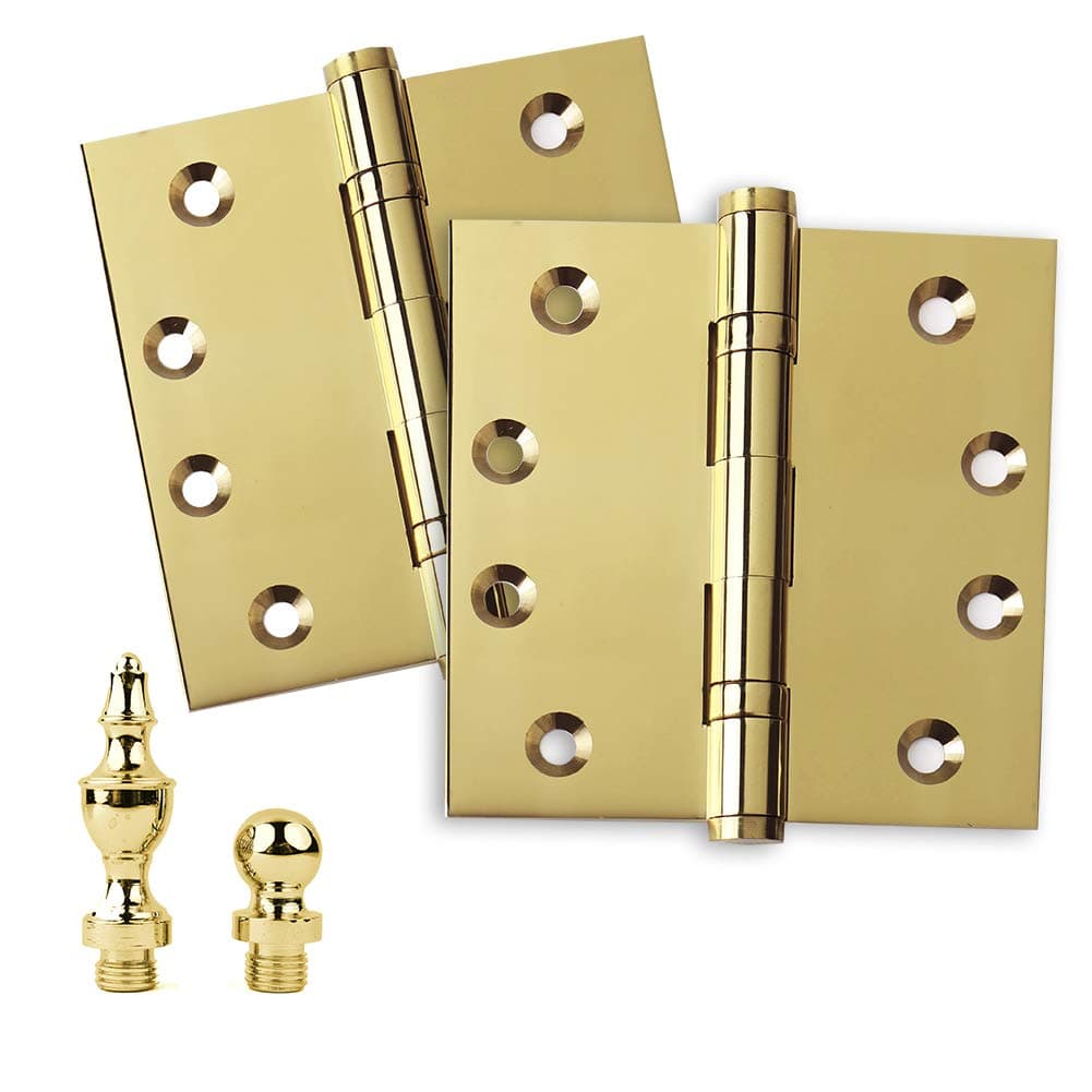 EMBASSY Door Hinge Solid Brass – 5 x 5 Inch, Heavy Duty, Polished Brass, Ball Bearings, Rust Resistant Stainless Steel Pin, Architectural Designer Grade, Home Improvement, 2 Pack