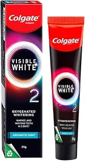 Colgate Visible White O2, Teeth Whitening Toothpaste (25g) for noticeably whiter teeth starting in 3 days with Active Technology, Enamel Safe Teeth Whitening & Fresh Breath