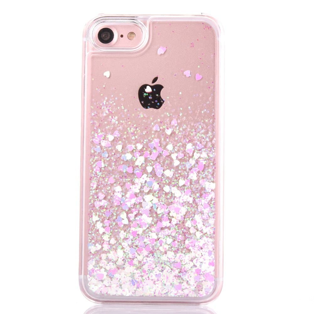 iPhone 7 Plus case, iPhone 8 Plus case,Myckuu Liquid, Cool Quicksand Moving Stars Bling Glitter Floating Dynamic Flowing Case Liquid Cover for iPhone 7s Plus (PK+WT Heart)