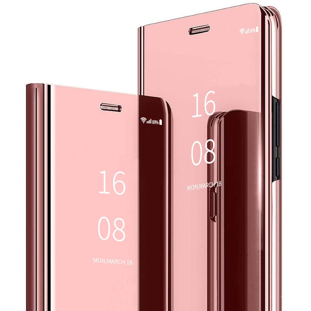MadBee For Galaxy Note 10 Plus Case [with Screen Protector Full Coverage Flexible Film],Electroplate Plating Kickstand Case Smart Clear View Cover for Samsung Galaxy Note 10 Plus (Pink)