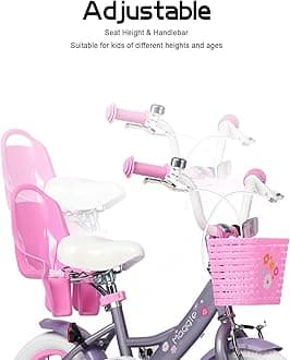 Glerc Maggie 12 14 16 20 Inch Kids Bike for 2-13 Years Old, Girls Bicycle with Doll-Seat & Basket & Stabilisers & Kickstand, Multiple Colors