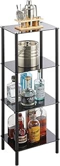 mDesign Tall 4-Tier Glass and Metal Freestanding Shelf Organizer Display Unit - Narrow Shelves for Bathroom, Kitchen, Bedroom, Office - Open Shelving for Book, Towel, and Handbags - Black