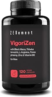 VigoriZen with Black Maca, Tribulus terrestris, L-Arginine, Ginseng, Zinc & Vitamin B6 – Testosterone & Energy Metabolism Support for Men – 120 Vegan Capsules – Zenement