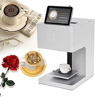Coffee Printer Machine, 3D Latte Art Printer Digital WiFi Photo Selfie Upload for DIY Decoration Maker, Cakes Desserts Beer Biscuits Bread, Full Touch Screen Operation, 27cmX34cmX41cm