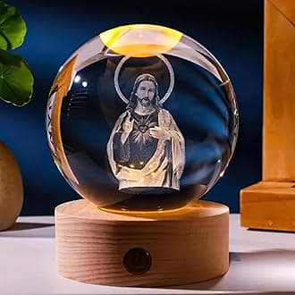 Jesuspirit - Christian Decor, Wooden Light Base Crystal Ball Night Light, Home Decor - Christian Gifts for Men and Women (Sacred Heart of Jesus)