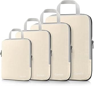 Gonex Compression Packing Cubes, 4pcs Expandable Storage Travel Luggage Bags Organizers (4 PCS Cream)