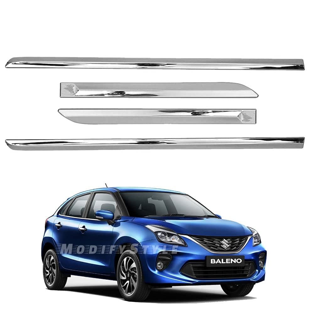 Side Beading/Side Cladding/Door Garnish/Door Protector Chrome Suitable for Maruti Baleno (2019 to Present) Type 2 (Set of 4pcs)