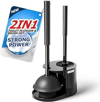 FORASTO 3 in 1 Toilet Plunger and Brush Set, Black Plastic, Toilet Brush, Plunger, Groove Gap Brush, Bathroom Cleaning Tools