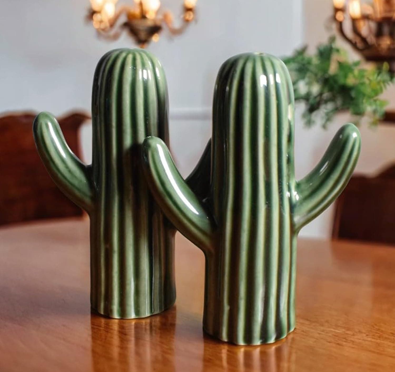Salt Pepper Set for Dining Table & Kitchen | Ceramic Salt and Pepper Shakers, Salt Pepper Dispenser, Container, Sprinkler | Home | Cafe | Office - 60 ML (Cactus)