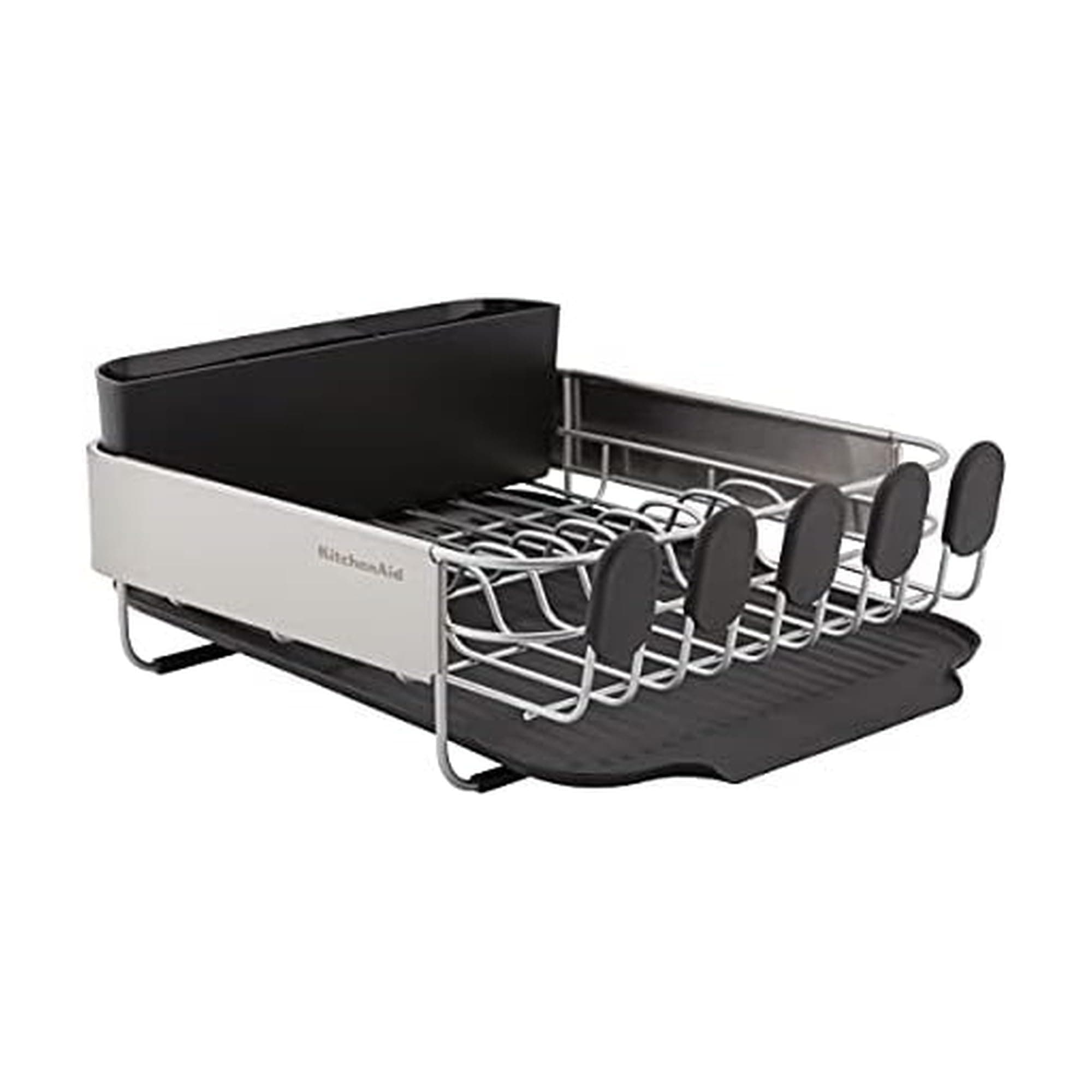 Compact, Space Saving Rust Resistant Dish Rack with Removable Flatware Caddy and Angled Self Draining Drainboard, 16.06-Inch, Black