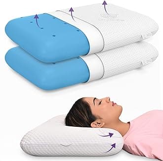 MY ARMOR Ventilated Cooling Gel Memory Foam Pillow, Orthopedic Pillows for Neck Pain Relief, Combo of Queen Size Pillows 4.5 Inch Height with Removable Zipper Cover - Set of 2
