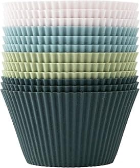 Reusable JUMBO Silicone Baking Cup, Non-Toxic, BPA Free, Dishwasher Safe, Jumbo, 12 Pack, White Blue Green
