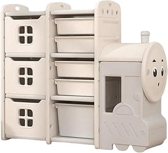 Multifunction floor standing layered storage rack for children, Kids Storage Bins Toy Boxes，baby reading bookshelf, and luxury toy storage rack for children（off-white） ﻿