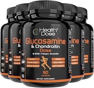 Glucosamine Plus Premium Joint Support - with MSM, Collagen & Boswellia - 90 Capsules - Antioxidant Properties for Cartilage Support, Joint Health & Mobility 5 Pack.