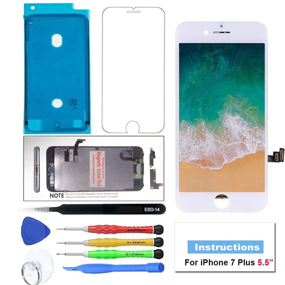Screen Replacement for iPhone 7 Plus White 5.5 Inch LCD Display Touch Screen Digitizer Assembly with Repair Kits