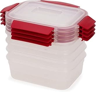 Nest Lock 8-piece Plastic BPA Free Food Storage Container Set with Lockable Airtight Leakproof Lids - Red