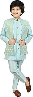 Kids Indian Ethnic Velvet Waistcoat Silk Kurta Pyjama Set Bollywood Style Wedding Ethnic for Boys