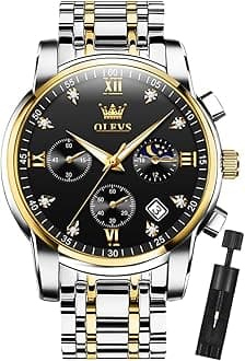 – Men's Square Analog Quartz Date Stainless Steel Waterproof Luminous Two Tone Wrist Watch