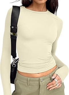 Womens Long Sleeve T Shirts Fall Fashion 2026 Basic Crop Tops Going Out Outfits Y2k Clothes