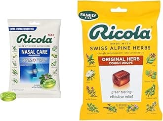 Ricola Max Cool Menthol Nasal Care Drops Large Bag 34 Count & Original Swiss Herb Cough Drops 45 Count