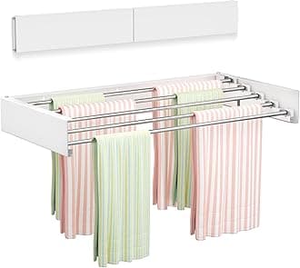 Wall Mounted Clothes Drying Rack 23.6", Foldable Wall Mount Laundry Rack Folding Indoor, Drying Rack Clothing Collapsible, Hidden Space Saver with Wall Template, 5 Rods, White