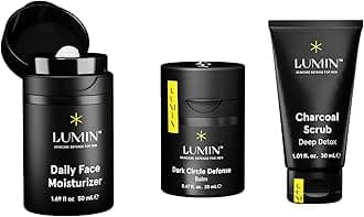 Lumin Boss Trio, Men's Skincare Kit with Moisturiser, Charcoal Scrub & Dark Circle Balm, 3-Step Routine, 3 Products