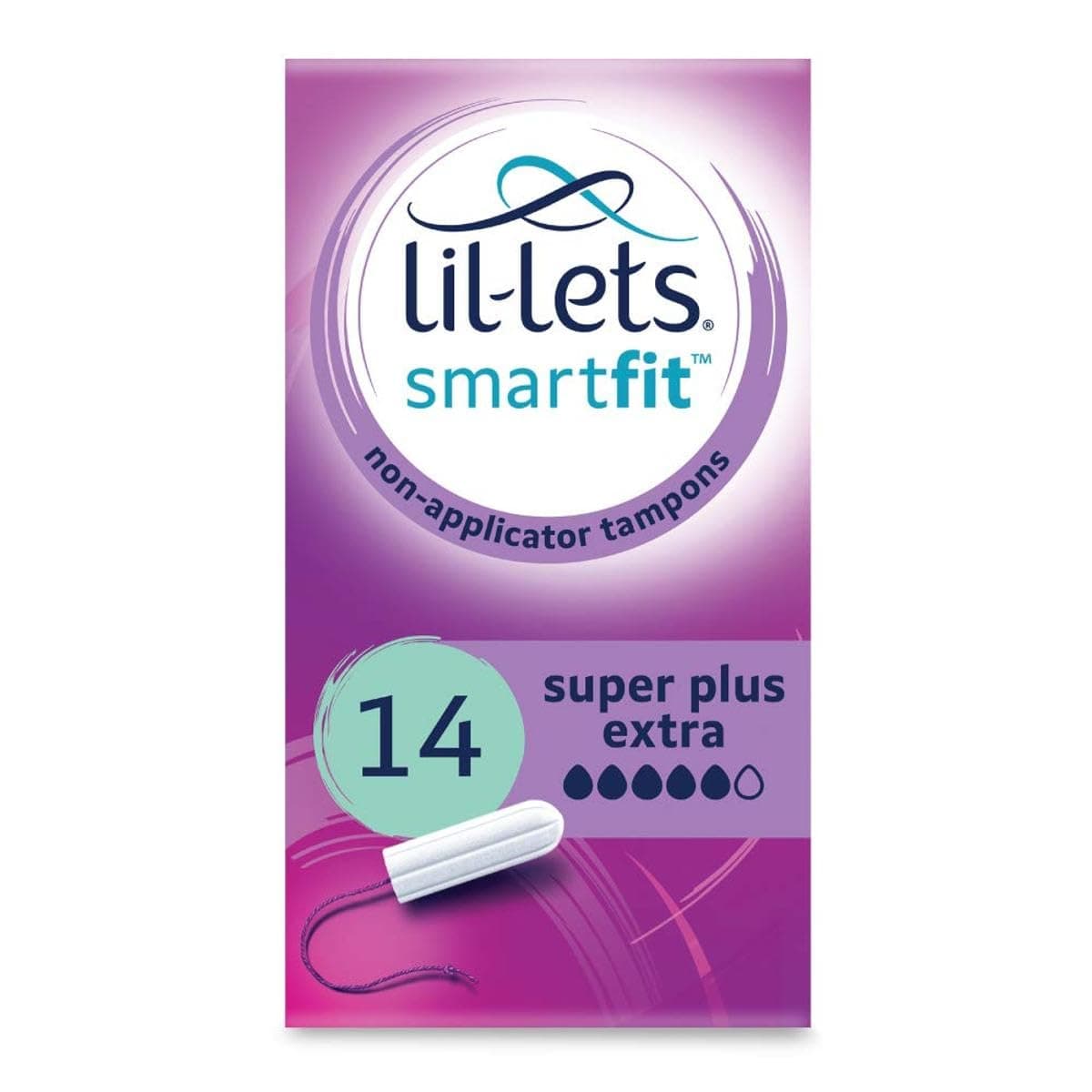Non-Applicator Super Plus Extra Tampons, 14 Count (Pack of 1), For Very Heavy Flow, 5 Droplets, Plant-Based, SmartFit™ Non-App Tampon