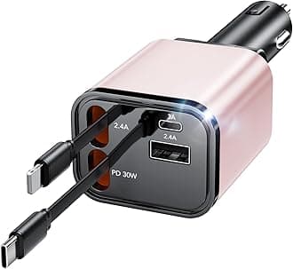 Retractable Car Charger Adapter for iPhone 17,4 in 1 Fast Charging Car Phone Charger,69W USB C Car Truck Accessories,Road Trip Essentials Gift for Men Women for iPhone 17 Pro Max/16/15/14/13/12,Galaxy