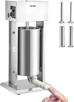VEVOR 304 Vertical Electric Adjustable Speed Stainless Steel Heavy Duty Sausage Filler Meat Stuffer, 30LBS/15L Capacity, Silver