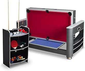 Triple Threat Multi Game Table – Space-Saving Rotating Playfield for 6ft Pool Table, Air Hockey Table, & Table Tennis - 3 in 1 Game Table with Complete Accessories & Display Rack