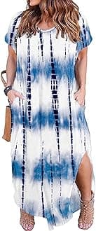 Kancystore Women's Plus Size Dresses Summer Casual Loose Pocket Short Sleeve Slits Long Maxi Dress XL-5X