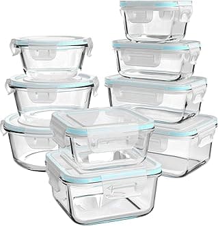 Glass Food Storage Containers with Lids, [18 Pieces] Glass Meal Prep Containers, Glass Containers for Food Storage with Lids, BPA Free & FDA Approved & Leak Proof (9 Lids & 9 Containers)