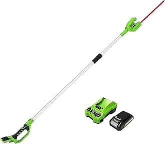 Greenworks G24PH51K2 Cordless Pole Hedge Trimmer with Split Shaft, 51cm Dual Action Blades, Blade Cuts Up to 18mm, 125 Degree Head Pivot, 1500spm, 24V Battery & Charger, 3 Year Guarantee