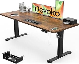 Devoko Electric Standing Desk 180x80cm, 18mm Thick Tabletop, Sit-Stand Height Adjustable with Sedentary Reminder, USB Charging Port, 3 Memory Smart Panel, Heavy-Duty Steel Frame (Rustic Brown)