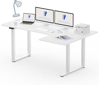 Electric Standing Desk L Shape 4 Legs Dual Motors, Height Adjustable Sit Stand Home Office Workstation with Memory Smart Panel, Splice Board, QS2 180 * 110cm White