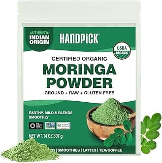 HANDPICK USDA Organic Moringa Powder (397g/14oz) Pure Moringa Oleifera Leaf Powder | Authentic Indian Origin | Gluten Free, Non-GMO | Perfect for Smoothies, Drinks, Tea & Recipes