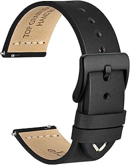WOCCI 21mm Old-fashioned Watch Band for Men, Top Grain Leather, Black Matte Buckle (Black)
