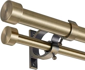 Double Blackout Curtain Rods 140 to 164 Inches (11.5-13.5 Feet),1-Inches Front and 5/9 Inches Back Adjustable End Cap Double Window Drapery Rod for Drapes and Curtains,Antique Bronze