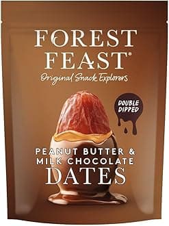 Forest Feast Milk Chocolate Peanut Butter Dates 140g Bag - Deglet Nour Dates Coated in Peanut Butter & Belgian Milk Chocolate - Vegetarian Friendly and Gluten Free