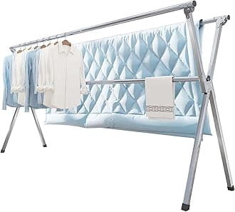 Vikaqi Clothes Drying Rack 63 Inches Folding Indoor Outdoor, Drying Rack Clothing Collapsible, Foldable Portable Laundry Drying Rack, Heavy Duty Laundry Hanger Dryer Rack, with 20 Hooks 12 Clips
