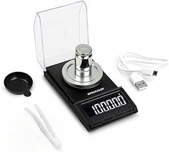 100 x 0.001g Digital Milligram Pocket Scale, High Sensitivity Portable Reloading Weighing Jewelry Power MG Scale with 50g Calibration Weights (Black)