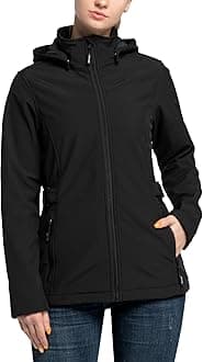 Women's Softshell Jacket with Removable Hood, Insulated Windbreaker Waterproof Warm Fleece Lined Coat