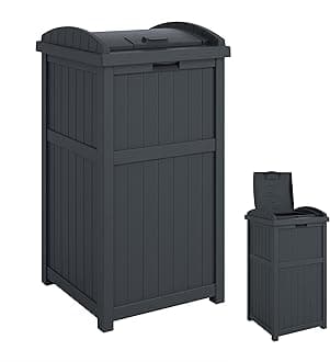 Outdoor Trash Hideaway, Resin Refuse Container w/ Lid, Cyberspace, 30 Gallon Capacity - Stylish Concealed Waste Storage for Patio, Backyard, Deck or Garden, Use 30-33 Gal. Garbage Can Liners