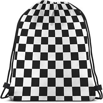 Checkerboard Drawstring Bags Backpack Bag Geometric Checkered Plaid Pattern Black White Car Racing Sports Chess Board Sport Gym Sack Drawstring Bag String Bag Yoga Bag for Men Women