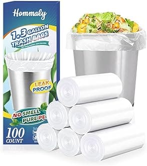 1.3 Gallon 100 pcs (1.2-1.3 Gal) Small Clear Trash Bags, Strong 1 Gallon 1.3 Gallon 1.3 Gallon Garbage Bags, Bathroom Trash Can Bin Liners,Mini Bags Waste Basket Liner,Fit 5-6 Liter, 1-1.3 Gal-Clear