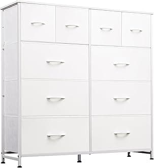 WLIVE White Dresser for Bedroom with 10 Drawers, Fabric Dressers, Tall Chest of Drawers for Closet, Storage Drawer Unit, Organizer Unit for Hallway, Living Room