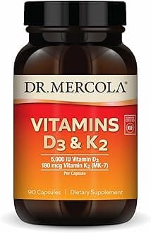 Dr. Mercola Vitamins D3 & K2 - Supports Immune, Brain, Cardiovascular, Respiratory & Bone Health - GMO-Free, Gluten-Free & Soy-Free - 90 Capsules (90 Servings)