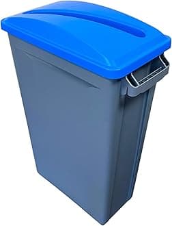 Chabrias Ltd 87 Litre Slim Bin Recycling Container, Space Saving Design, Rectangular for Home, Office, Kitchen – Commercial Product Vented Slim Waste Receptacle Bin (1, Grey & Blue Paper Lid)