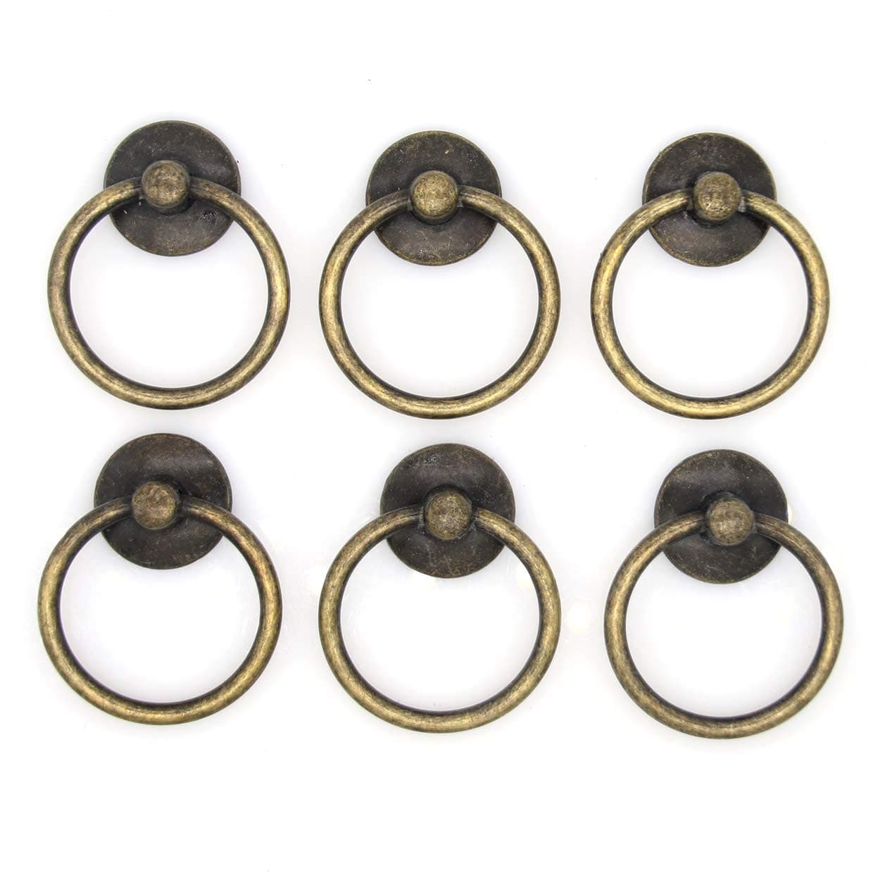 LXZ 6 PCs Cabinet Hardware Drop Ring Pulls Drawer Ring Handles, Ring Diameter 1-11/16-in (4.3 cm) (Antique Brass)